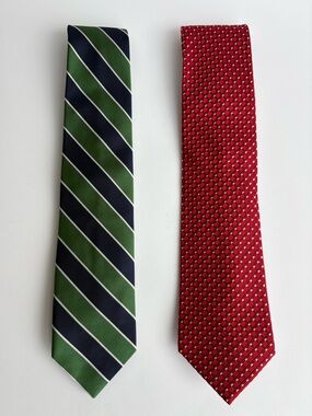 Pair of 2 Silk Ties J Crew & Charter Club Green Blue Red Preppy Classic